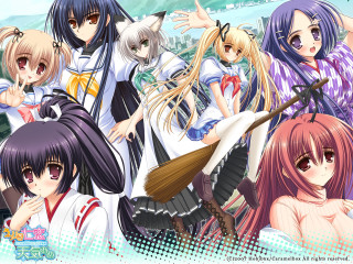 Anime girls brooms hair poses - posing free wallpaper