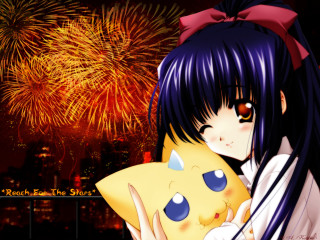 Girl pillow fireworks cityscape anime - a pillow free wallpaper