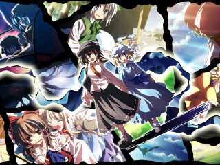 Anime collage clouds girls dress - a collage of anime characters free wallpaper