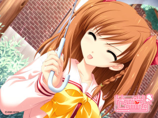 Girl umbrella long hair brick - a brick wall behind her free wallpaper