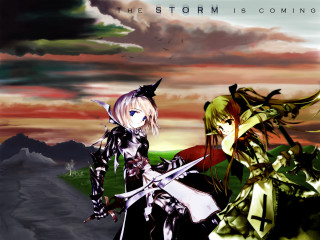 Anime gothic armor birds sunset - poster art free wallpaper for desktop