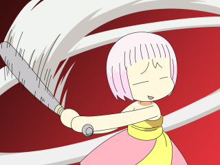 Cartoon girl pink hair brush - a red background behind her free wallpaper