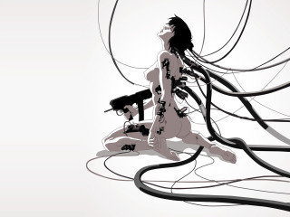 Woman gun dog cyberpunk mechanical - wire free wallpaper for desktop