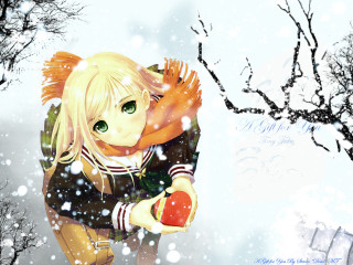Girl apple snow anime forest - a girl holding free wallpaper