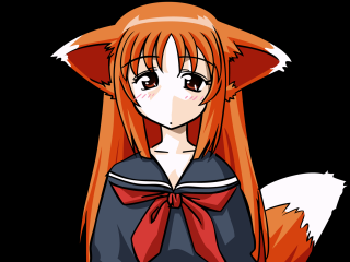 Anime girl red hair fox - a blue dress free wallpaper for desktop