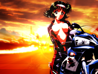 Woman motorcycle sunset biker clothing - a motorcycle in front free wallpaper