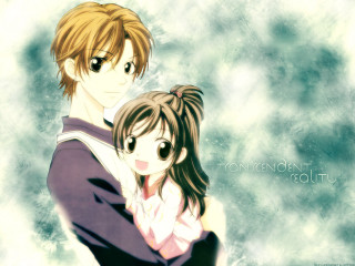 Anime couple hugging blue clouds - anime art free wallpaper