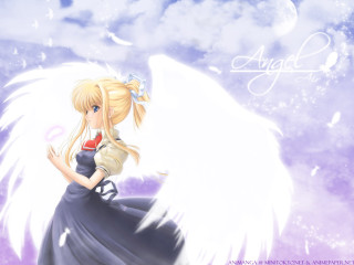 Blonde girl blue dress angel 2 - a purple background free wallpaper