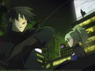 City night anime characters ledge - a city free wallpaper
