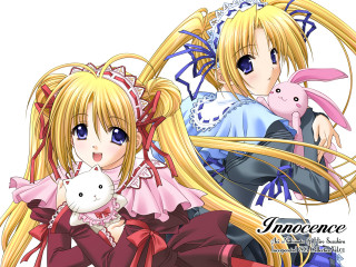 Blonde anime girls holding rabbit - a rabbit free wallpaper