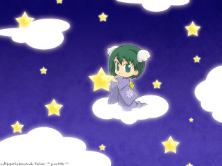 Cartoon girl cloud stars night - the sky above her free wallpaper