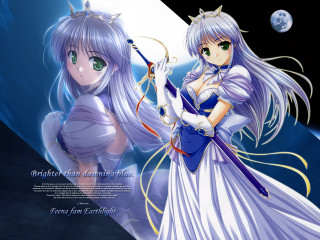 Anime characters white blue bows - the other holding free wallpaper