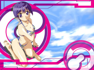 Woman bikini clouds pink purple - frame free wallpaper