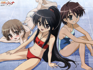 Three anime girls bathroom swimwear - suit free wallpaper for desktop
