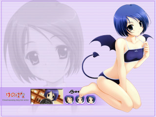 Blue hair demon girl bat - her chest free wallpaper for desktop