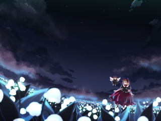 Girl field lights cat bird - her shoulder and a bird free wallpaper