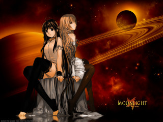 Anime gothic space girls sitting - a space background free wallpaper for desktop