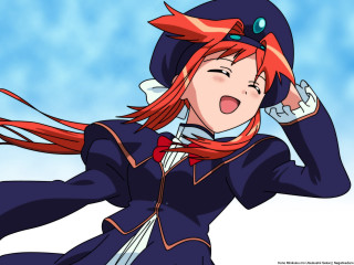 Red haired woman cartoon school - a blue uniform free wallpaper