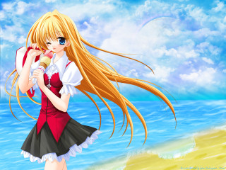 Girl beach microphone reddress anime - anime visual free wallpaper