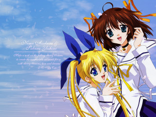 Anime girls sky background blonde - a sky background behind them free wallpaper