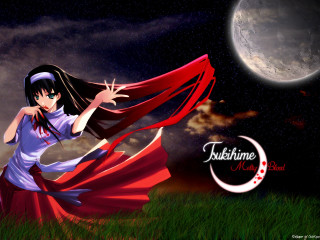 Woman red dress full moon 2 - a full moon in the background free wallpaper for desktop