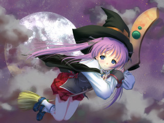Girl flying broom moon starry - a broom free wallpaper