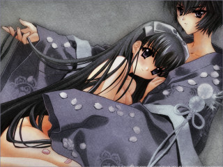 Ai mitsu anime couple kimono - shin hanga free wallpaper