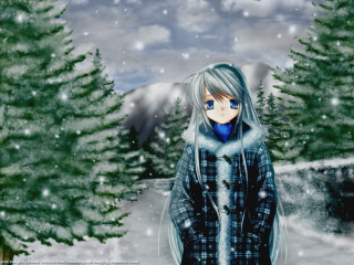Girl snow winter anime nature - the background and a sky free wallpaper
