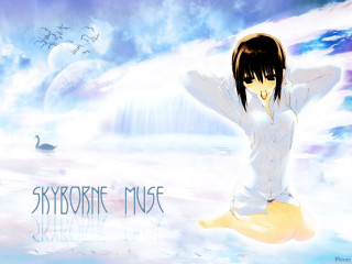 Woman sitting swan anime gothic - above her head free wallpaper