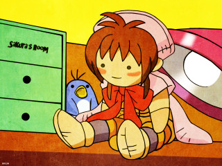 Girl sitting bed toy dresser - a cartoon of a girl free wallpaper