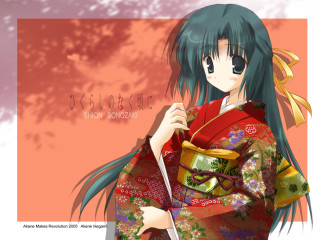 Woman kimono umbrella flowers forest - a knife free wallpaper