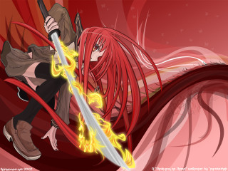Red haired sword woman demon - red hair holding free wallpaper