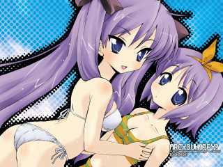 Purple hair anime girls hugging - andries both free wallpaper
