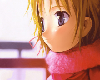 Blonde anime girl red coat - a red scarf free wallpaper for desktop