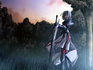 Woman white dress sword field 3 - cedric seaut keos masons free wallpaper