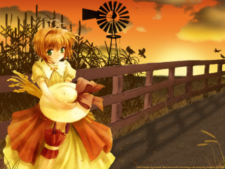 Girl yellow dress fence windmills - dress free wallpaper