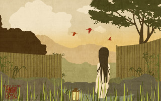 Woman forest lantern birds anime - a lantern free wallpaper