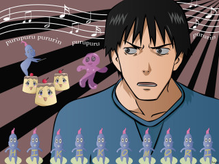 Man blue shirt cartoon characters - art brut free wallpaper