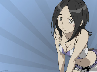Woman bikini blue background sunbursts 2 - yukito kishiro free wallpaper