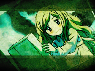 Girl long hair sad anime - a book in her hands free wallpaper