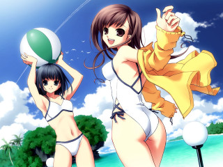 Two women beach ball bathing - two woman free wallpaper