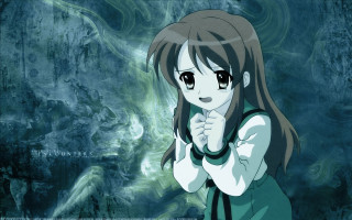 Girl green dress blue swirl - a green dress free wallpaper for desktop