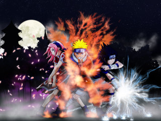 Fire moon anime couple fireworks - a moon in the background free wallpaper