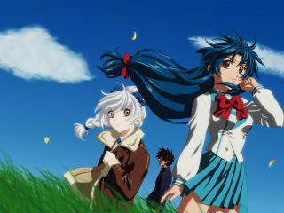 Anime boys field clouds bow - a bow tie free wallpaper