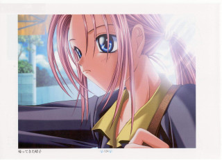 Pink hair blue eyes anime 6 - a yellow shirt free wallpaper