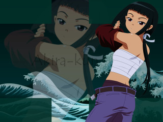 Woman purple pants gun background - her hand and a man in the background free wallpaper