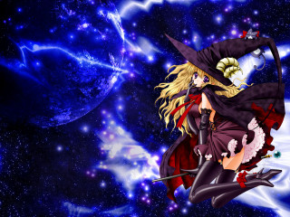 Witch flying broom hat anime - her hand and a hat free wallpaper