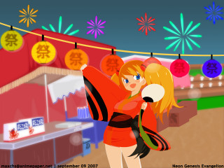 Cartoon girl kite fireworks happynewyear - a cartoon girl holding free wallpaper