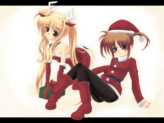 Anime christmas reindeer santa girls - a santa hat free wallpaper