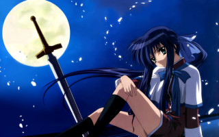 Girl sword fullmoon anime gothic - a ledge in front free wallpaper